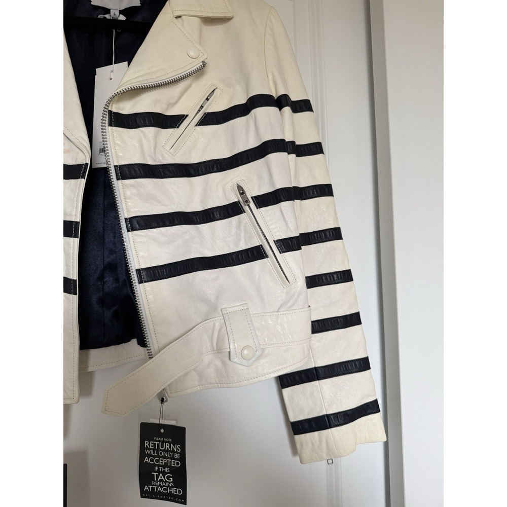 Each X Other NWT Stripe White Leather Jacket Women's Size L Biker Limited moto - Picture 3 of 7
